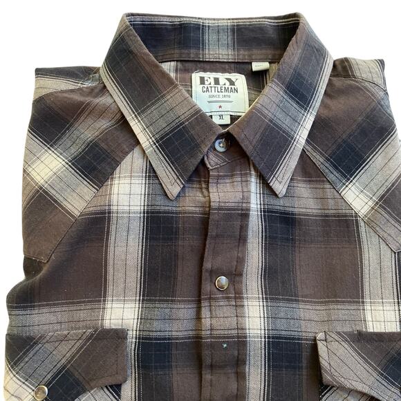WESTERN ELY Cattlemen XL Brown Plaid Western Shirt VTG - Picture 4 of 15